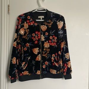 Zip up velour jacket, funky floral print